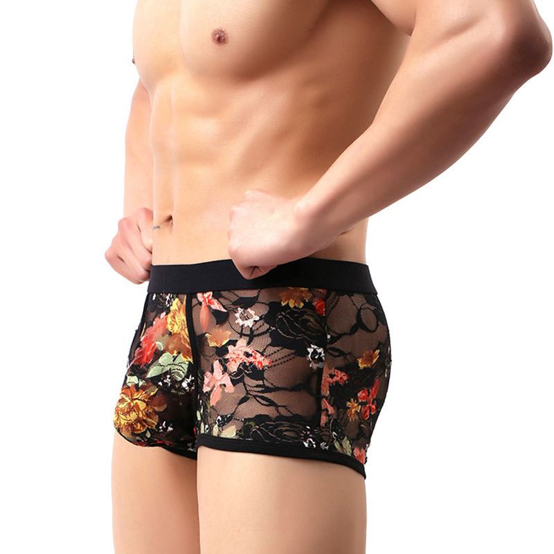 

Underpants Sexy Mens Underwear Lace Floral Boxers Male Calzoncillos Cuecas Shorts Boxer Hombre Men's Breathable, White