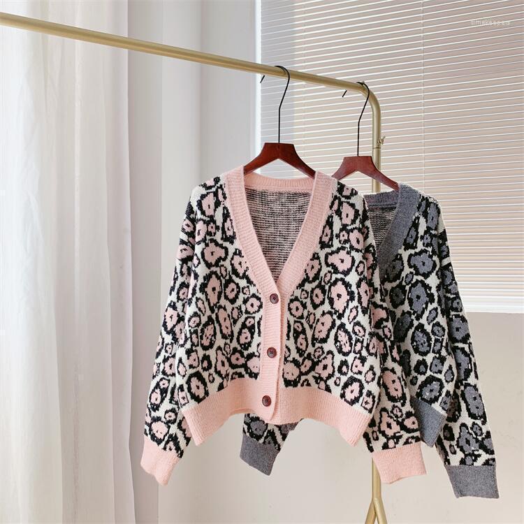 

Women's Knits & Tees Autumn Women Fashion Knitted Leopard Print Sweater Long Sleeve Casual Cardigans CoatWomen's Time22, Pink