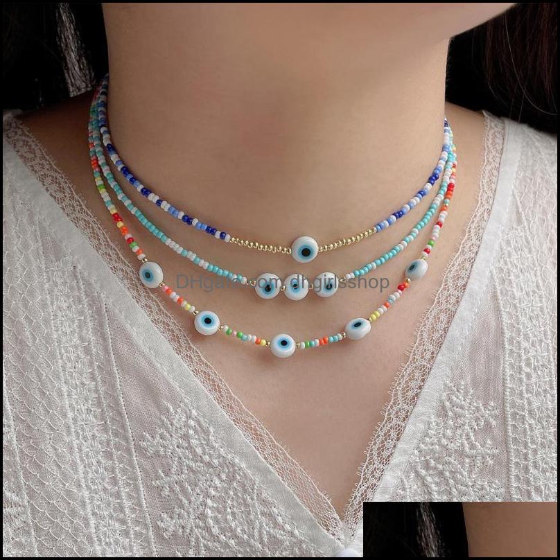

Chains Necklaces Pendants Jewelry Summer Devils Eye Small Rice Bead Necklace For Woman Girl Personality Color Punk Bohemia F Dhsx6