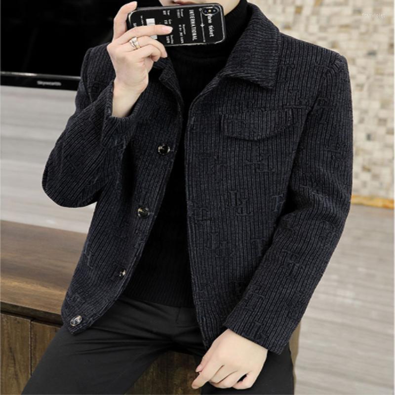 

Men's Wool & Blends Short Coat Single Breasted Design Stripe Pattern Casual Winter Thick Warm Jacket Windbreaker Asia Fran22, Light coffee