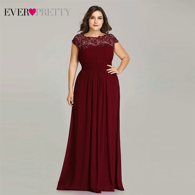 

Long Evening Dresses Ever Pretty New Simple Dark Green Chiffon Plus Size ONeck Appliques Lace ALine Formal Party Dress 201114, Ep09993dn