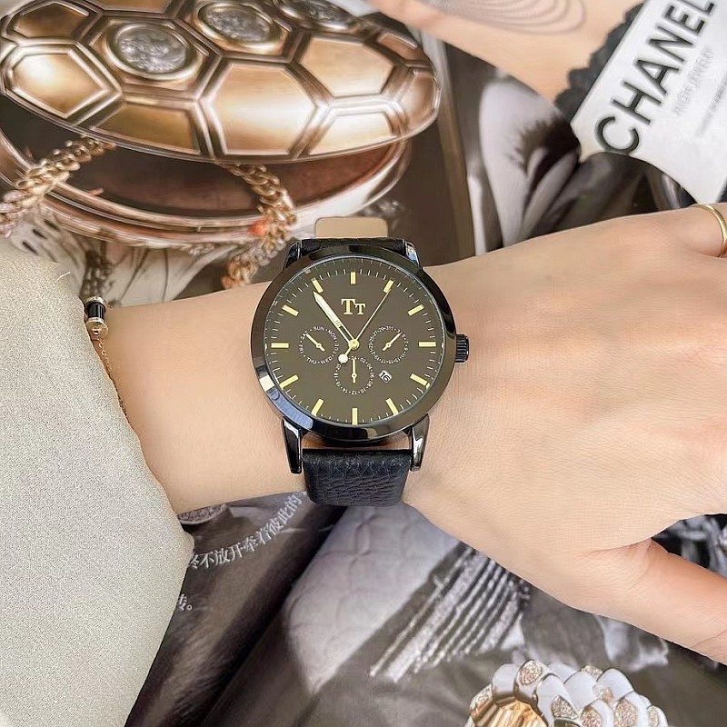

Large Dial Round Leather Strap Calendar Unisex Watch Trend Fashion Watch, Other