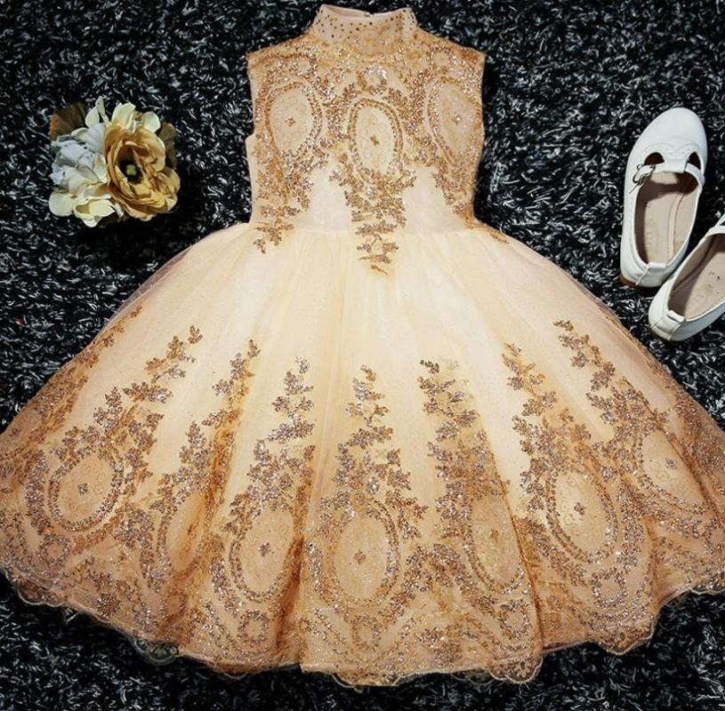 

Girl's Dresses Sequin Golden Lace Baby Girl Dress 1 Year Birthday Gown Born Party Baptism Toddlers Christening DressesGirl's, Gold