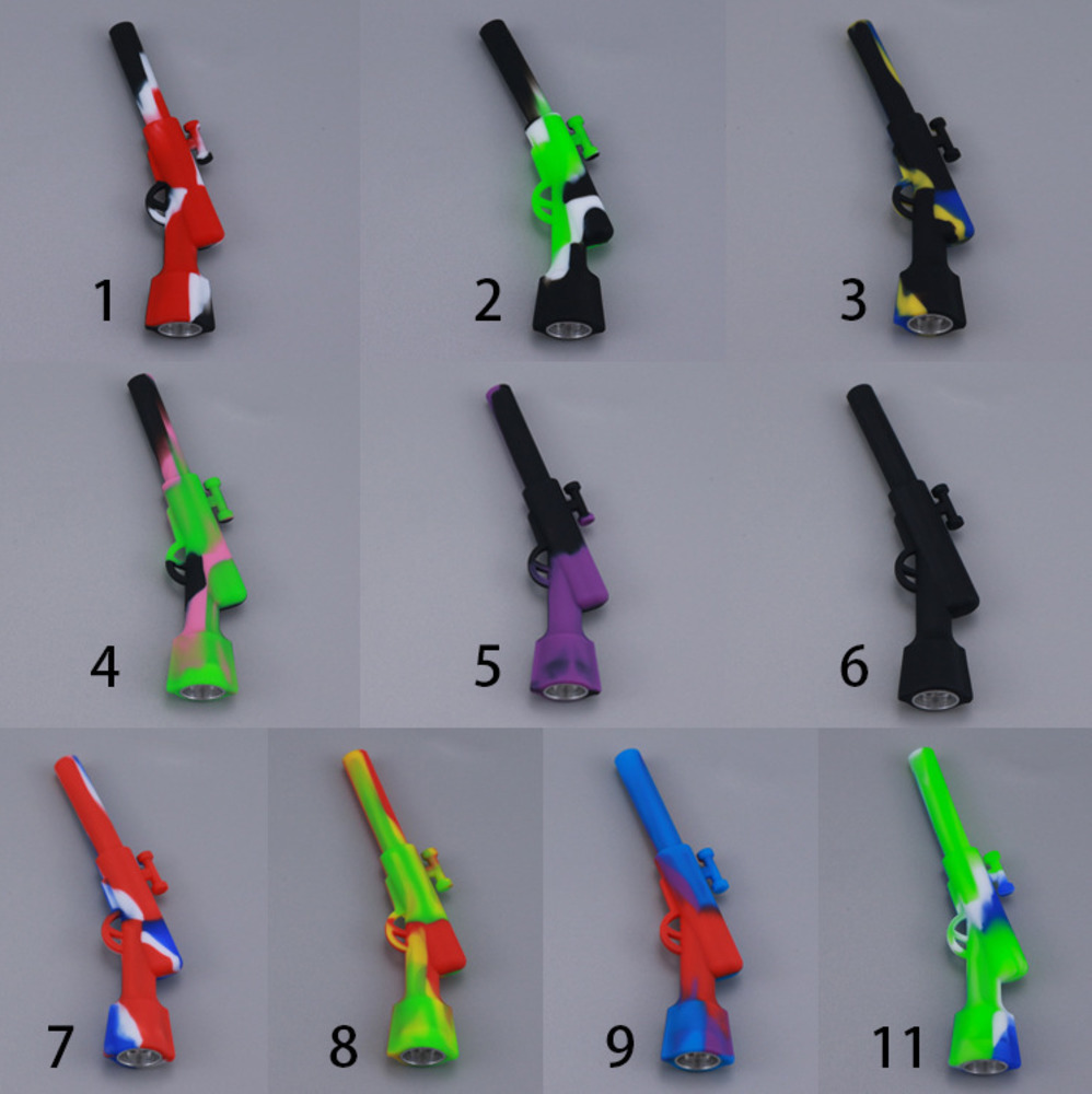 

Cross-border hot rifle 4.2inches smoking accessories Metal Pipe gun shaped mini Silicone Pipes