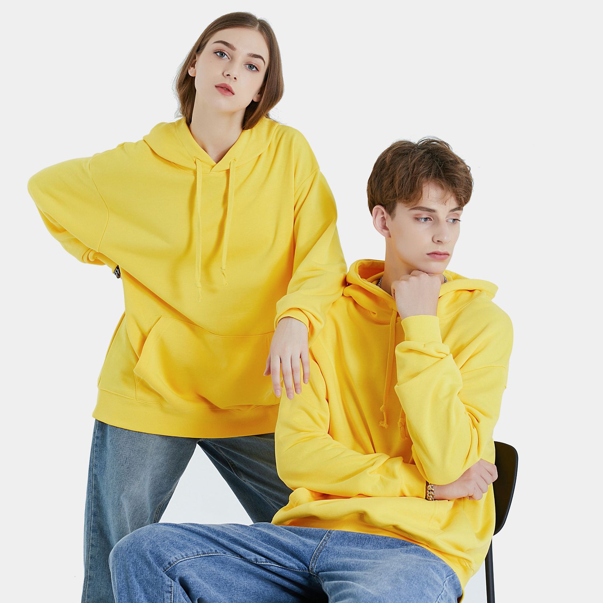 

Designer men's and women's Hoodie solid color 350g Oversize Pull Cord Drop-shoulder Size 2XL3XL, Gray