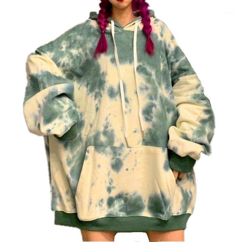 

Women's Hoodies & Sweatshirts Autumn Hip Hop Women Fashion Tie Dyed Casual Hooded Sweatshirt Punk Streetwear Wild Loose Oversized Pocket Hoo, White gray