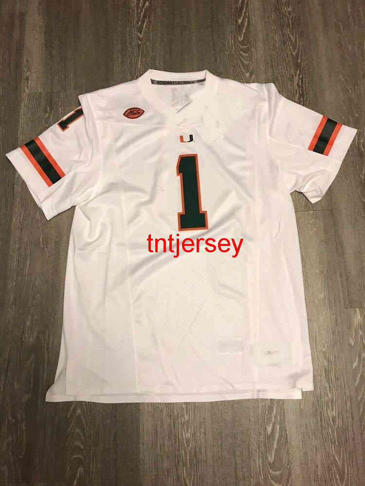 Mit barato personalizado Gran equipo de Miami Hurricanes Jersey de fútbol cosido ACC # 1 HOMBRES MUJERES JÓVENES puntada para agregar cualquier número de nombre XS-5XL