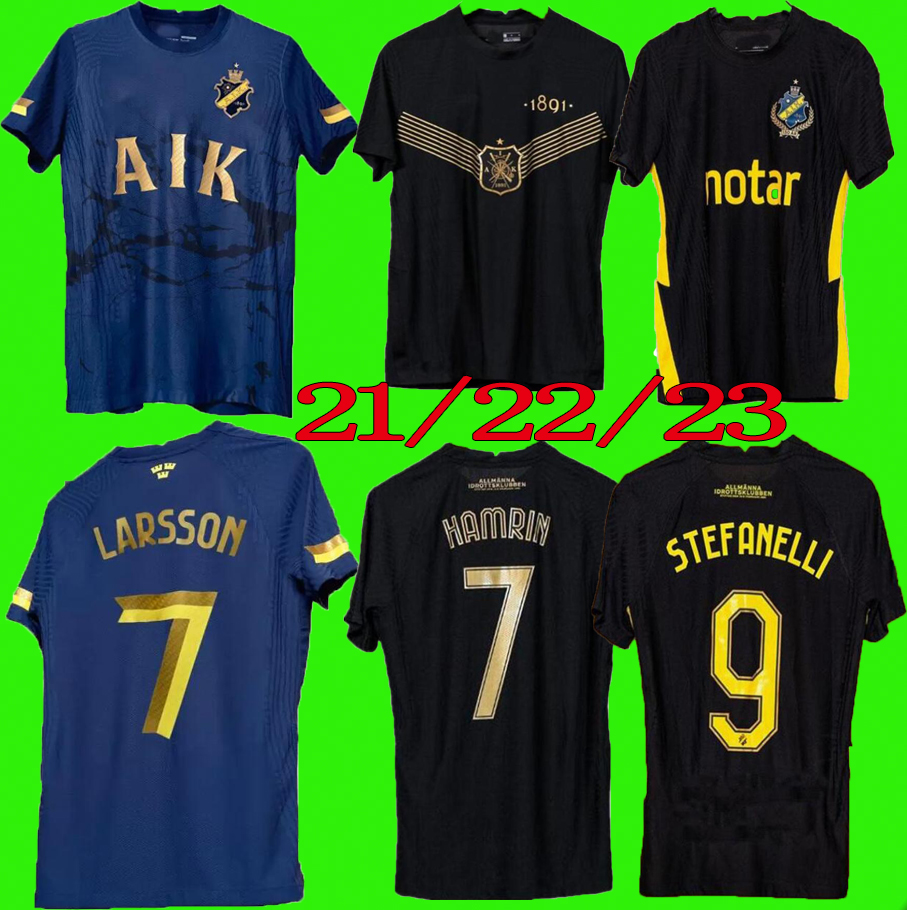 

top quality 21 22 130 Years soccer jersey Black golden Papagiannopoulos Rogic Larsson tihi 2022 2023 AIK 130th anniversary home football Shirt