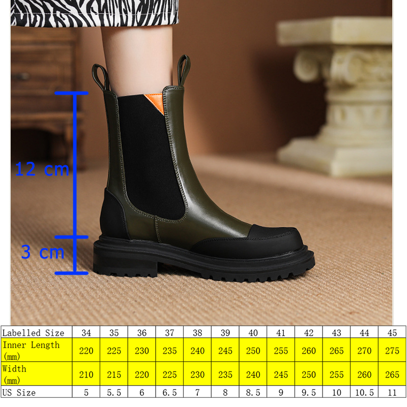 

Women Ankle Boots Genuine Leather Chelsea Platform Heel Shoes Chunky Boots Spring Autumn Ins Za Boots Spring Autumn, Black