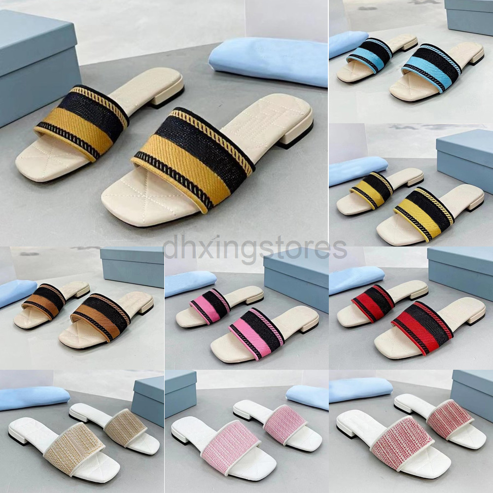

Designer P Slipper Embroidered Fabric Slippers Women Printing Letters Flip Flops Ladies Flat Sandals Fashion Woven Sliders - LF