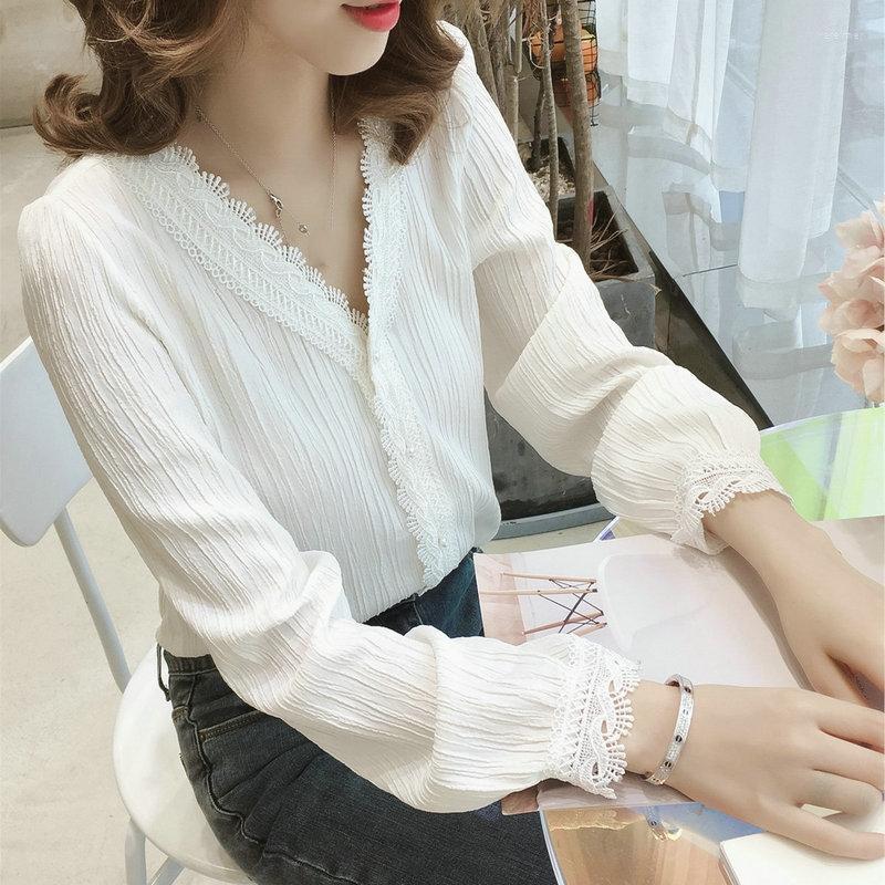 

Women' Blouses & Shirts Manubeau Fashion Women Office Crochet Lace Blouse Shirt Ladies Long-sleeved White Casual & Plus Size TopsWomen