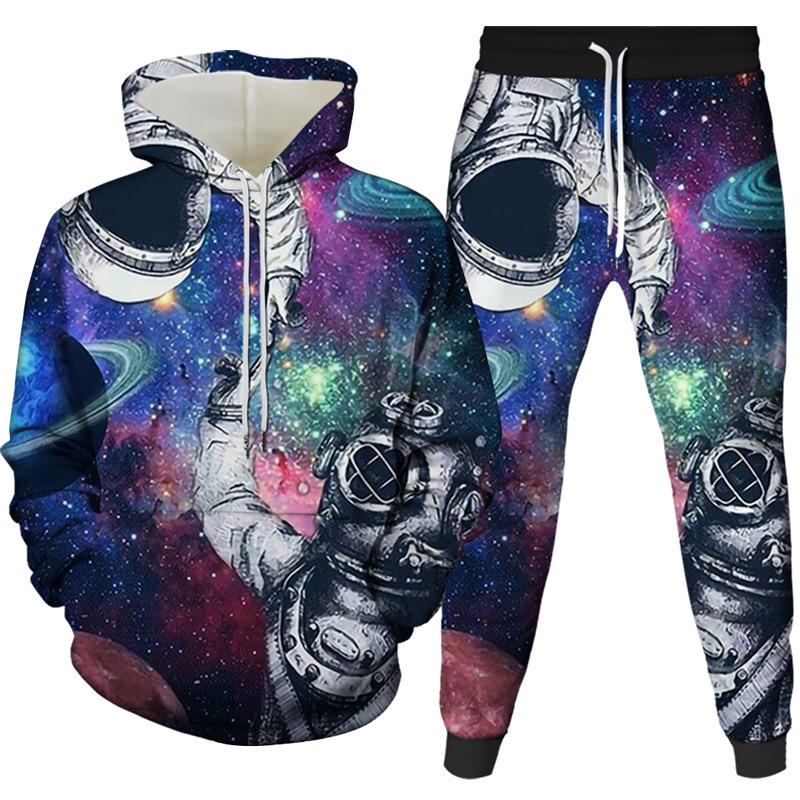 

Men' Tracksuits 2022 Casual Personality Hoodie Anime Astronaut Pattern Print Pullover 3D Printing Oversize Suit Sportswear, Hoodie set