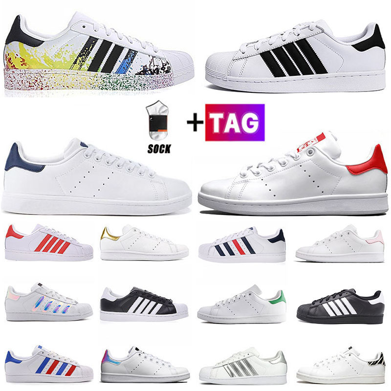 

Top Quality Stan Smith Men Women Flat Casual Shoes Triple Iridescent White Black Green Blue Red Pink Metallic Silver Lush Red Low Fashion Sneakers, 15