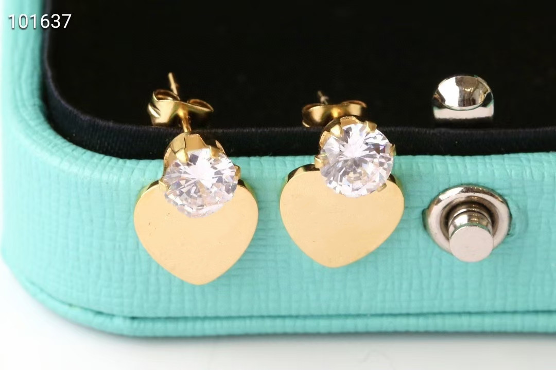 

T gold heart earring women rose Stud couple Flannel bag Stainless steel 10mm Thick Piercing jewelry gifts woman Accessories wholesale