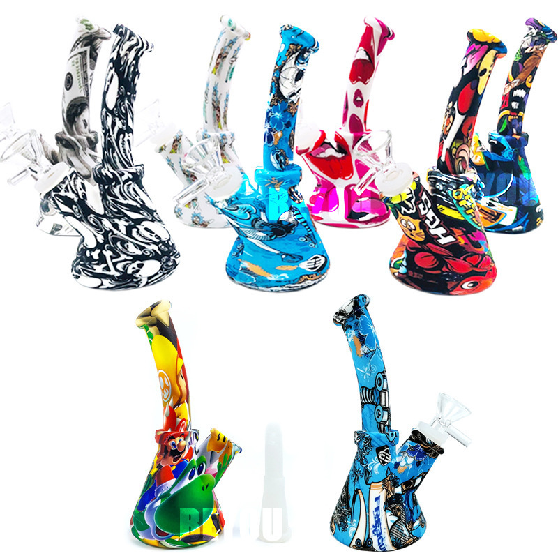 

wholesale Mini Beaker Design Silicone Bong 6.5Inches Dab Rigs Unbreakable dab Rig Bong With Glass Bowl