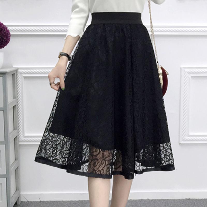 

Skirts 2022 Spring And Summer Women' Waist Gauze Lace Skirt Thin A-line Long Drop, Black