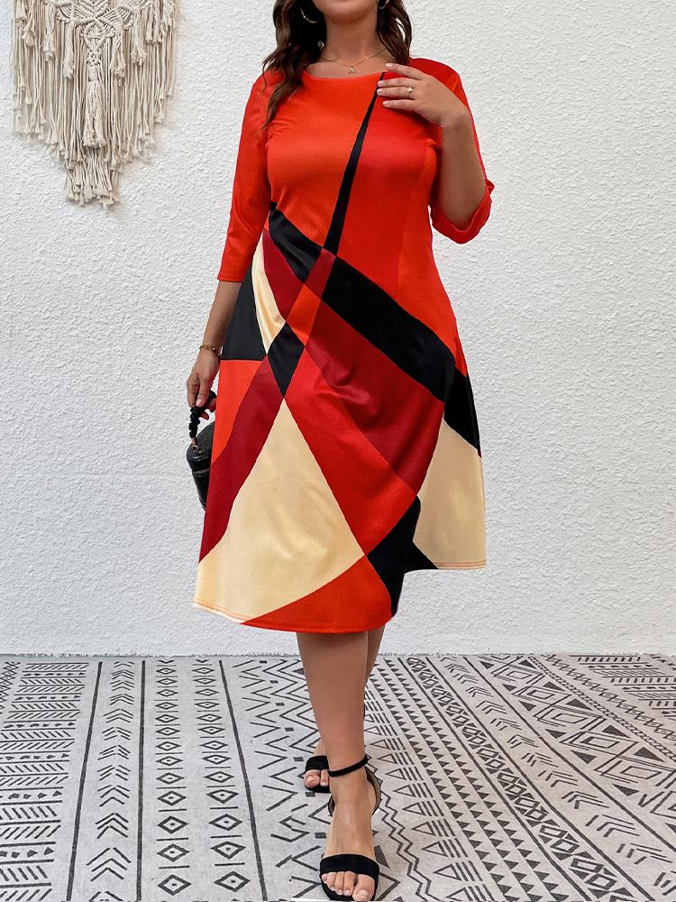 

Plus Size Dresses Digital Print For Women 2022 Ladies Elegant O Neck Woman Evening Party Dress Fashion A-Line Womens ClothingPlus, Red