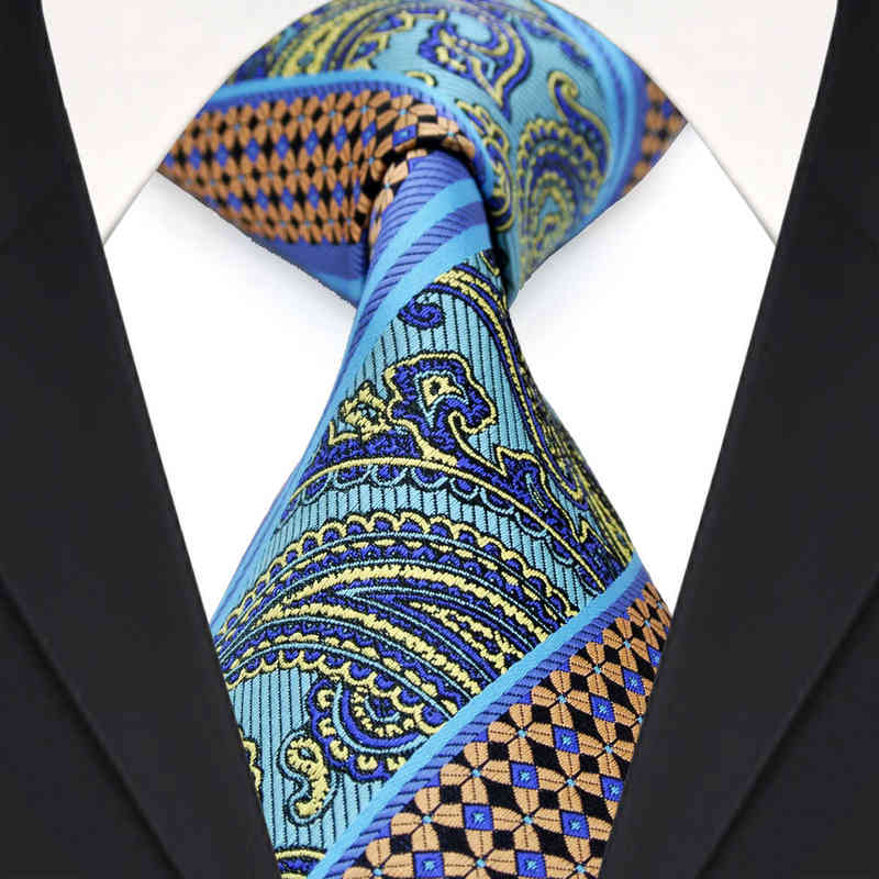 

mens tie Stripes Paisley E3 Multicolor Blue Dark Turquoise Orange Mens Ties Set Neckties Pocket Square 100% Silk Jacquard Woven 0FC6