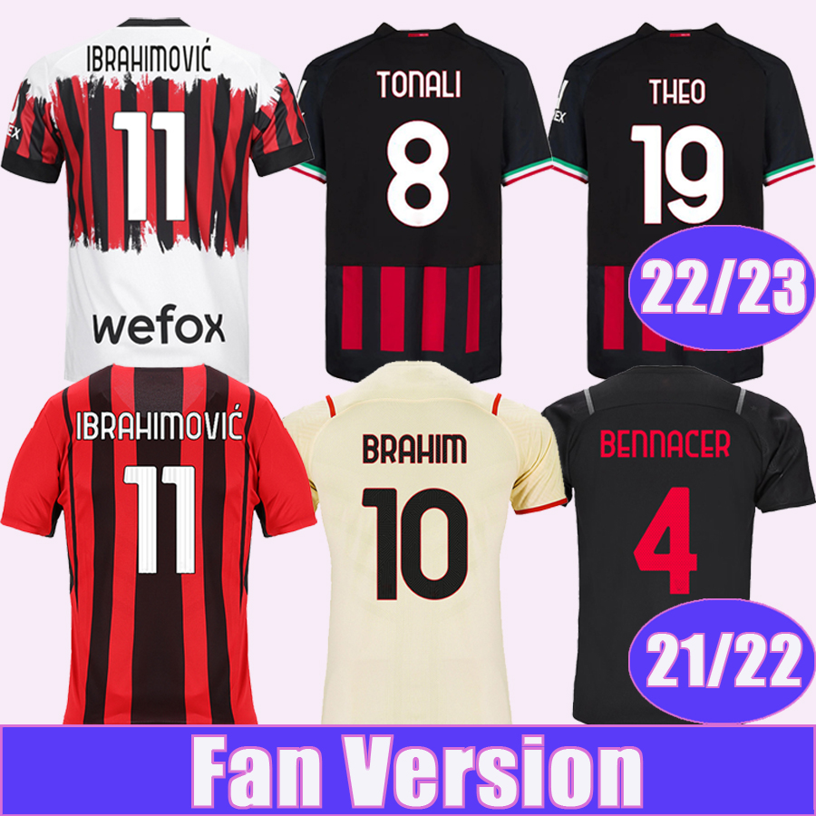 

21 22 IBRAHIMOVIC BENNACER BRAHIM Mens Soccer Jerseys TONALI GIROUD THEO LAZETIC TOMORI KJAER 22 23 Home Away 3rd Short Sleeve Football Shirt Uniforms, Qm1792 21 22 3rd no patch