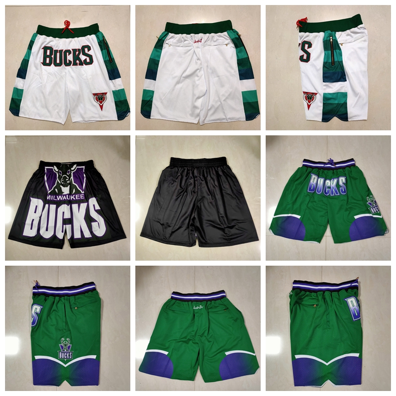

Basketball Shorts JUST DON Pocket Stitched Milwaukee''Bucks''short Mitchell and Ness stitched Embroidery 0402, As