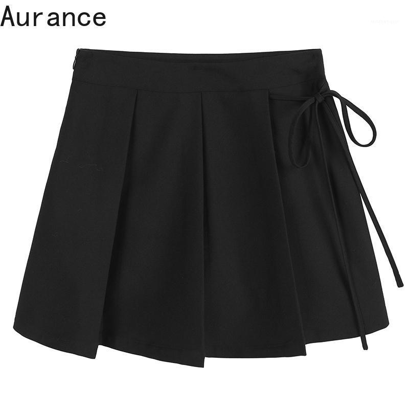 

Skirts [Aurance] Women Elegant Bandage Black Pleated High Waist Mini Half-body Skirt Fashion Tide Spring Autumn Female 2022