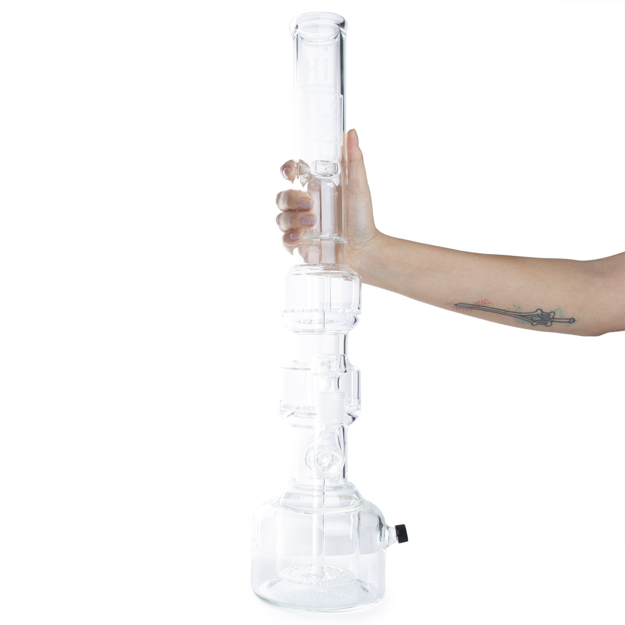 

HiSi Bong 22 Inch Beaker Hookah Triple Geyser Perc with Drain Cap Bongs Water Pipes 18mm Female Joint