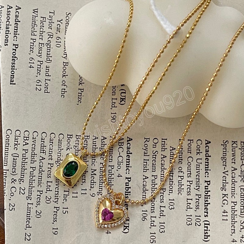 

Korean Vintage Green Crystal Necklace For Women Girls Delicate Zircon Heart Pendant Necklace Party Jewelry Gifts