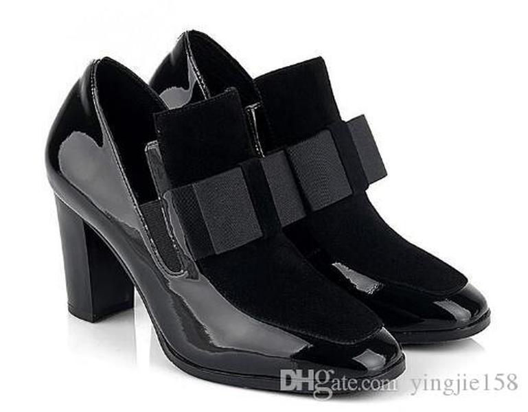 

Christians New 100% Red Bottoms sole high heels pumps square toe genuine leather shoes women ladies black Sexy chaussure femme XQA