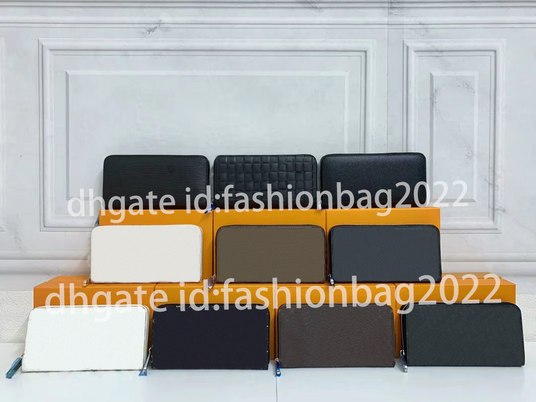 

Fashion men/women wallet Genuine Leather wallet single zipper wallets lady ladies long classical purse with box, Black grid