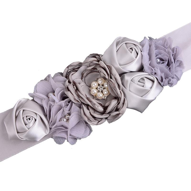 

Belts Gray Flower Belt Satin Ribbons Rhinestone Sash Kids Wedding Girl Bridesmaid Maternity Accessory, Black