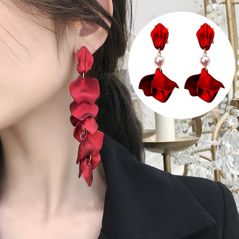 

Dangle & Chandelier Fashion Rose Flower Long Tassel Earrings Women Elegant Red Petals Drop Ladies Party Jewelry Gifts AccessoriesDangle
