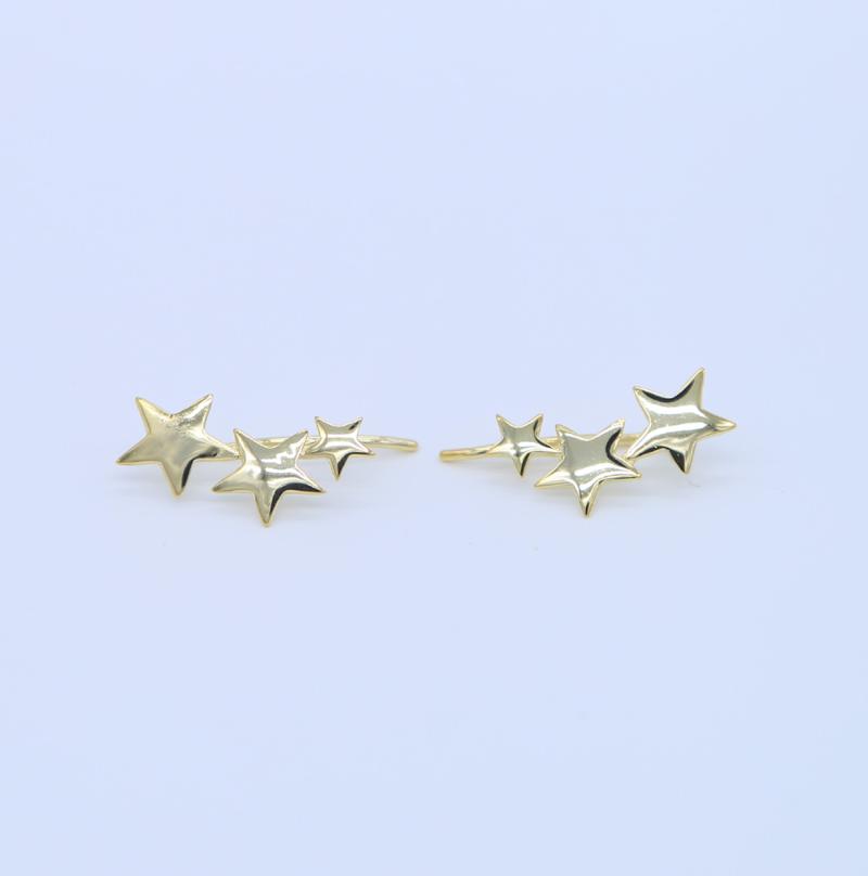 

Stud Genuine 925 Sterling Silver Minimalist Stunning Teen Girl Young Multiple Earrings Lady Gift Three Star EarringStud