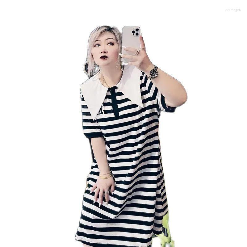 

Plus Size Dresses Fashion Summer Dress For Women 2022 Casual Women's Loose Lapel Short-Sleeved Mid-Length Striped Echm22, White stripes