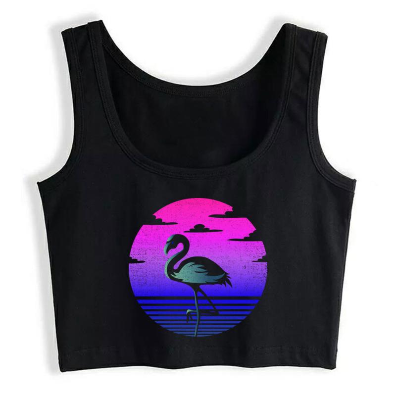 

Women' Tanks & Camis Crop Top Vaporwave Pastel Goth Flamingo Sunset Kawaii Black Print Y2k Tops Womens Blusas Mujer De Moda Verano Gym Tank