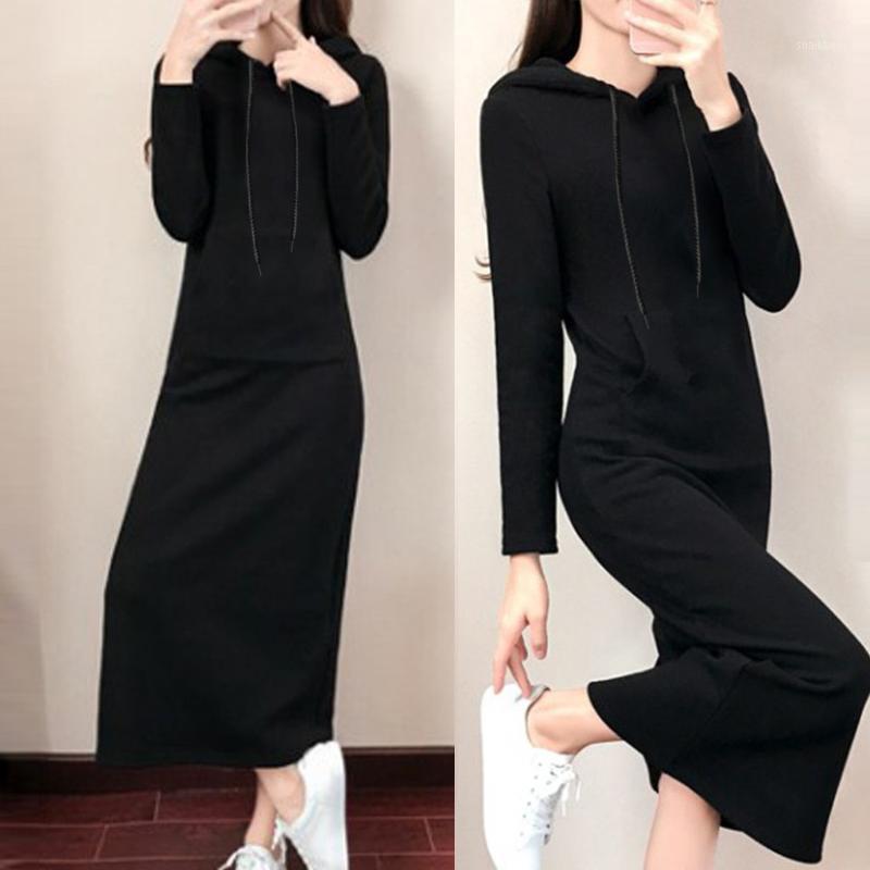 

Casual Dresses Hoodies Long Dress Autumn Winter Sweatshirts Sleeve Fashion Velvet Hooded Sweatshirt Women Pullovers, As pic