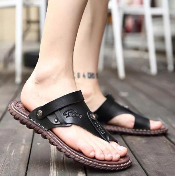 

Summer New Leather Slippers Men Leisure First Layer of Leathers Sandals Beach Sandal, Black