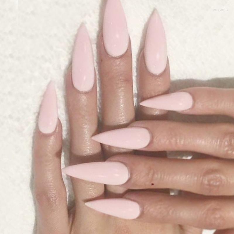 

False Nails Light Pink Pointed Wearing Nail Art Pattern 24 Stickers Finished With Glue SANA889 Prud22, As show