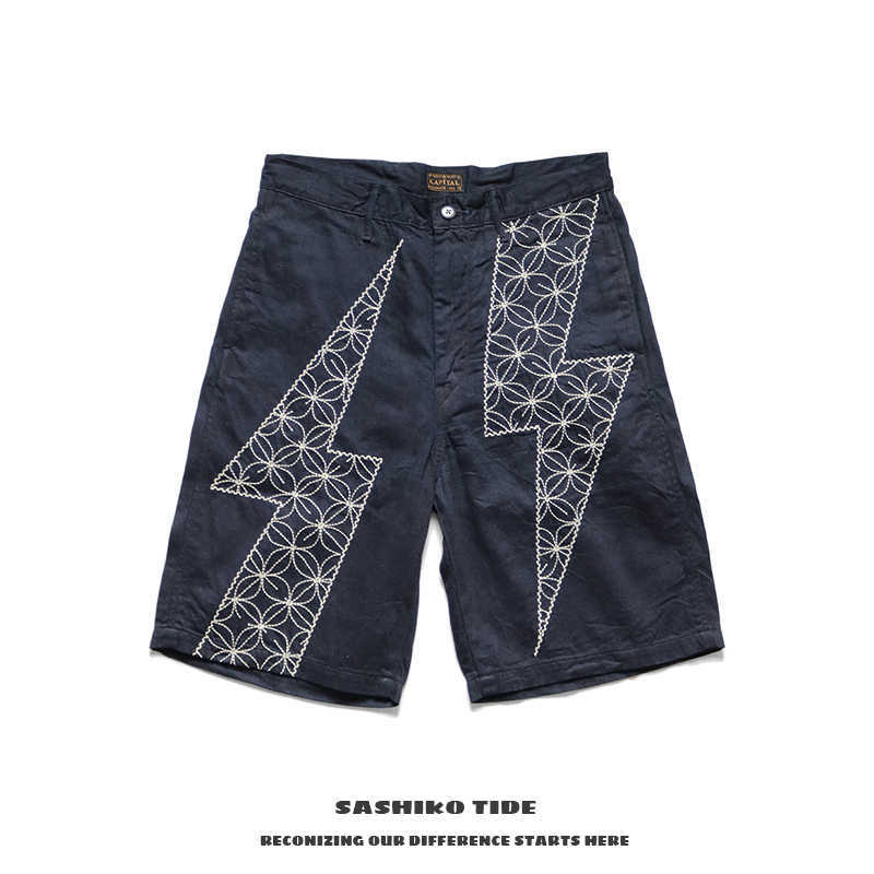 

Men's Shorts 21ss Kapital batik wash loose embroidery design men's and women's casual tooling shorts, Navy