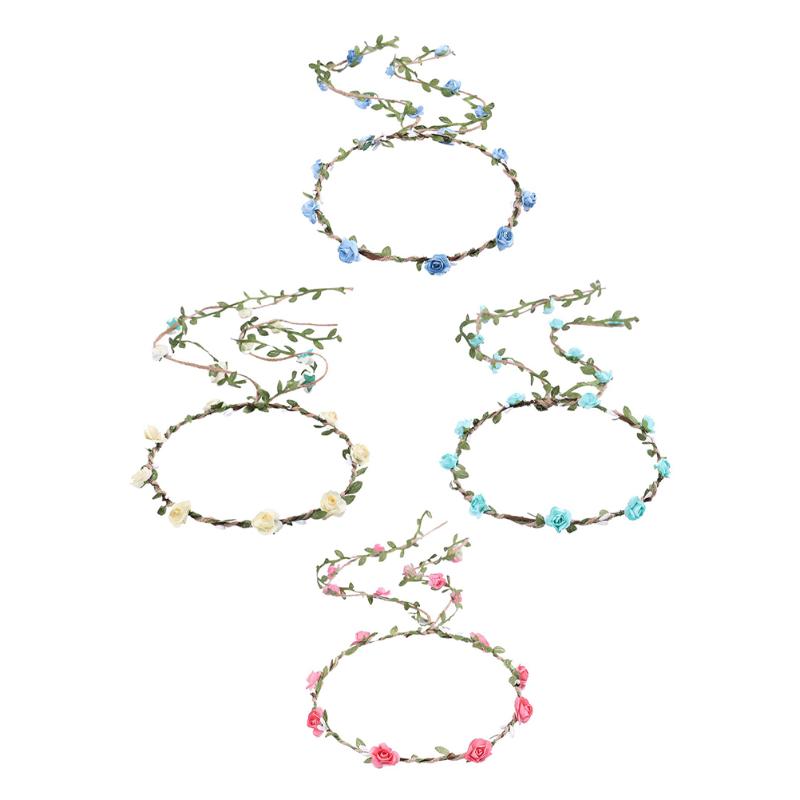 

Bandanas 4Pcs Wedding Flower Crown Beach Wreath Headband Garland Hairband