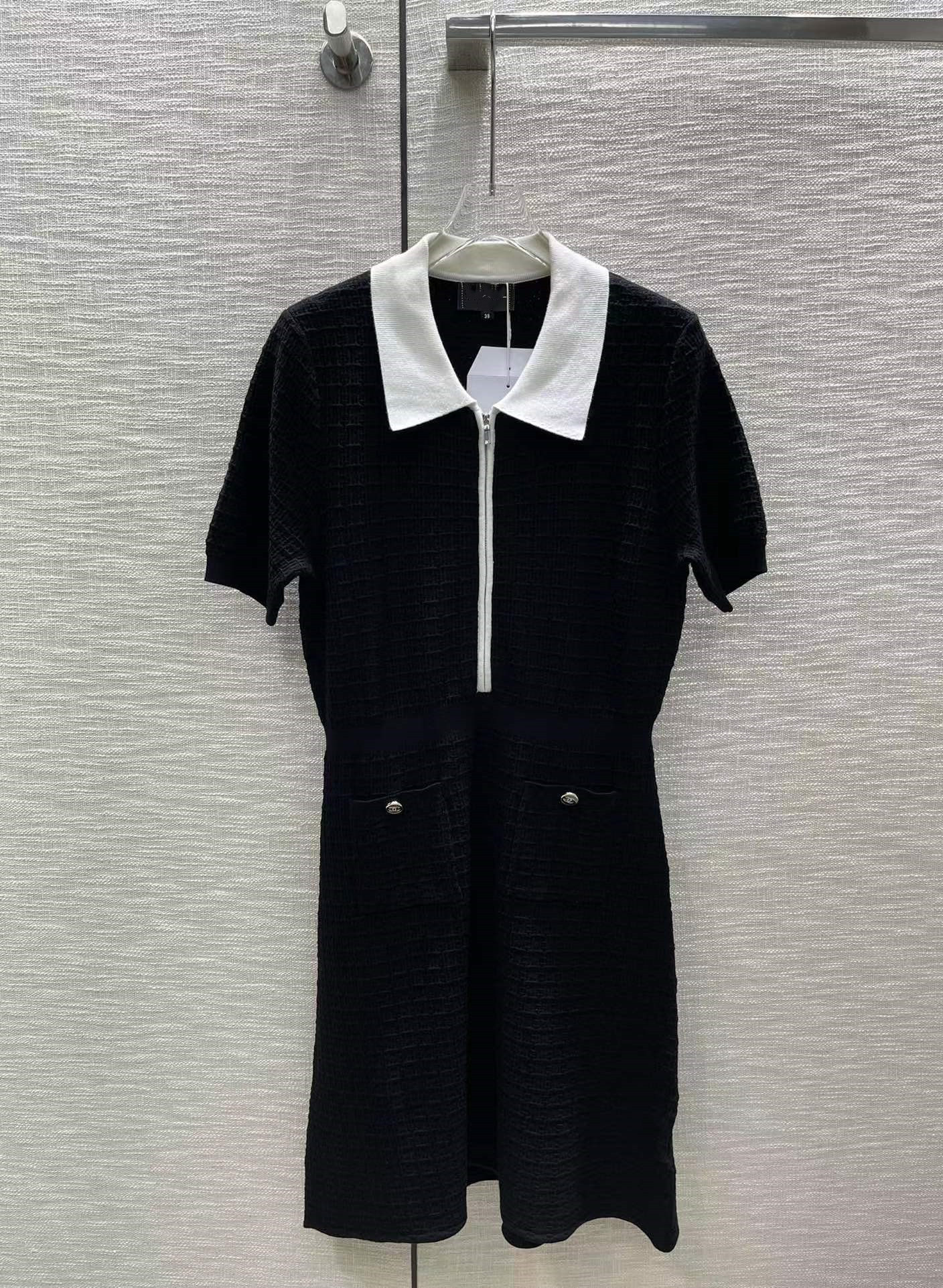 

2022 Summer Autumn Short Sleeve Lapel Neck Fashion Milan Runway Dress Designer Dress Brand Same Style Dress 0616-02, Black