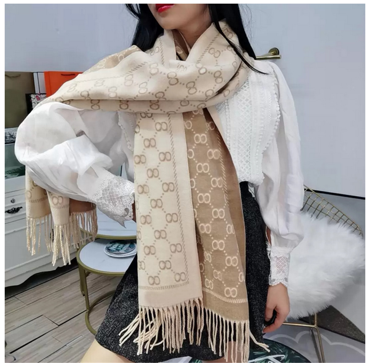 woman cashmere scarf Men and Women winter scarves ladies Shawls Big Letter pattern wool Landscape animal Print Pashminas 70cm X 180cm