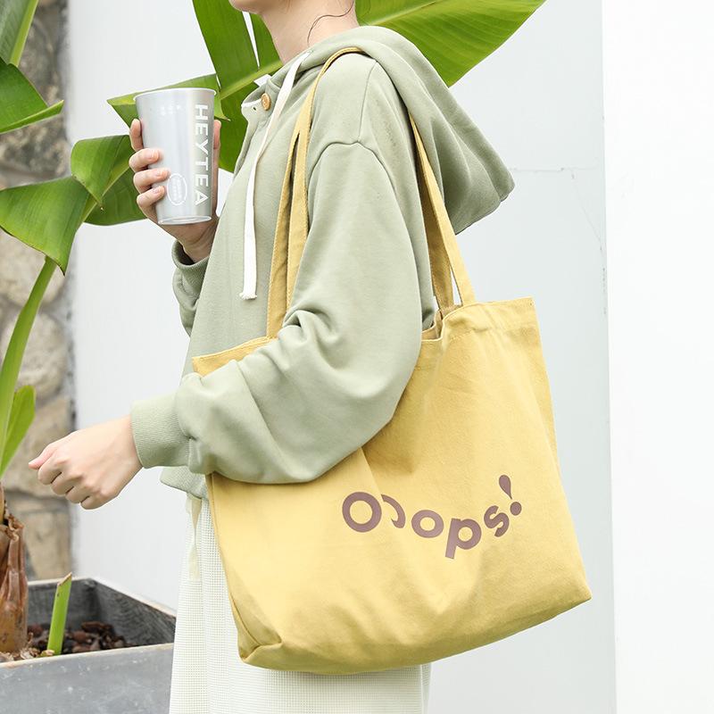 

Evening Bags Korean Version Of Casual Literary Canvas Bag Ins Fashion Printing Shopping Handbag Western Style Alphabet Shoulder WomenEvening, White