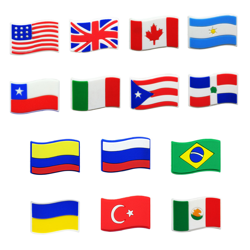 

National Flag Croc charms Fashion Love Shoe Accessories For Decorations Charms pvc soft Shoes Charm Ornaments Buckles