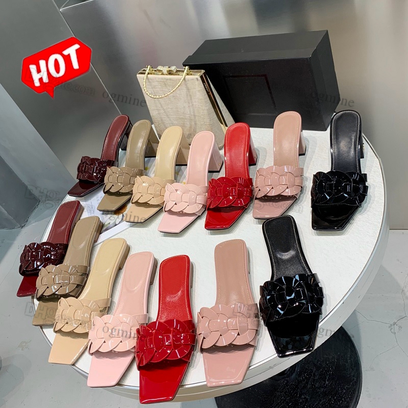 

2022 Designer woman Slipper fashion slider Insole Slide Sandal TRIBUTE FLAT Wedges MULES IN SMOOTH PATENT LEATHER INTERTWINING STRAPS Platform womens Sandals 35-42