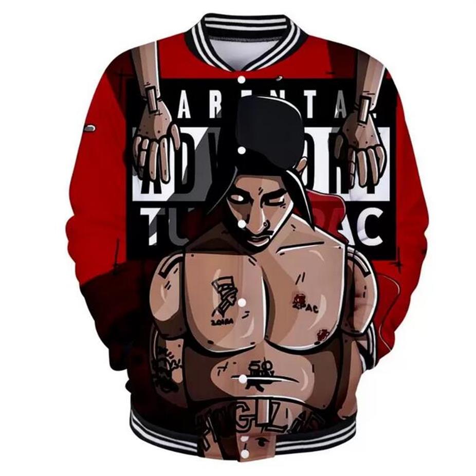 

New Fashion 2Pac Cool Mens Baseball Jacket Spring Fashion Slim 3D Print Long Sleeve Bomber Jacket Jaquetas Mens Varsity Jackets237h, One