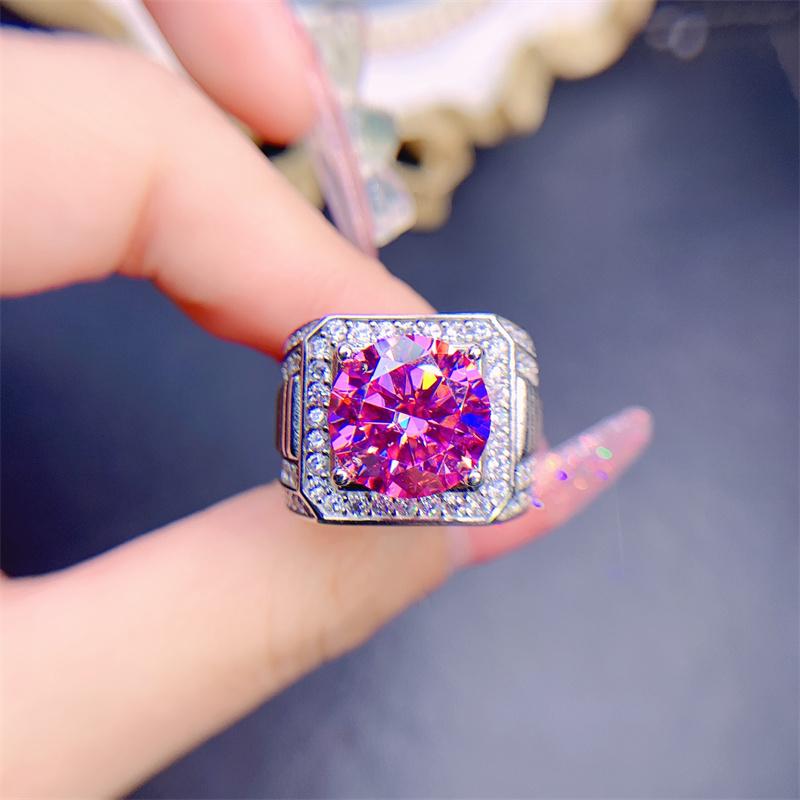 

Cluster Rings Moissanite Men's Pink Women's 925 Silver Diamond Alternative Couples Luxury Wedding RingsCluster