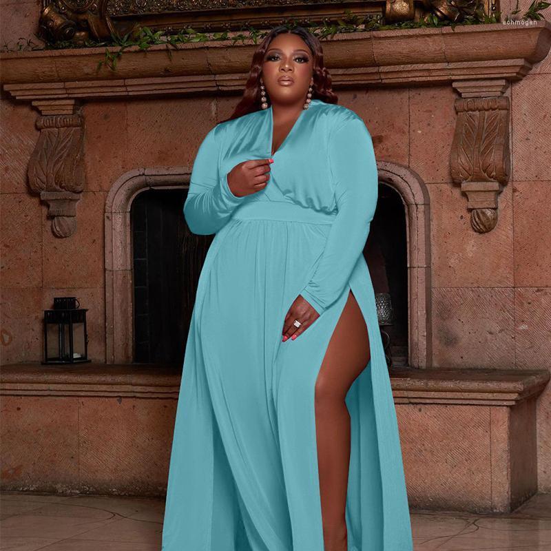 

Plus Size Dresses Dress Women Clothing High Waist Long Sleeve Maxi Split A-line Bodycon Party Drop Wholesale Echm22, Orange