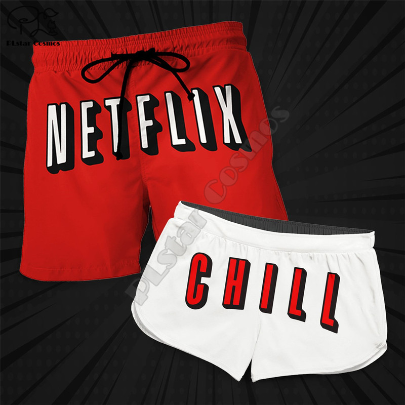 

Couple Matching NETFLIX AND CHILL Printed 3d Shorts women for men Elastic Waist Shorts Summer Quick Dry Beach shorts 220407, Women shorts