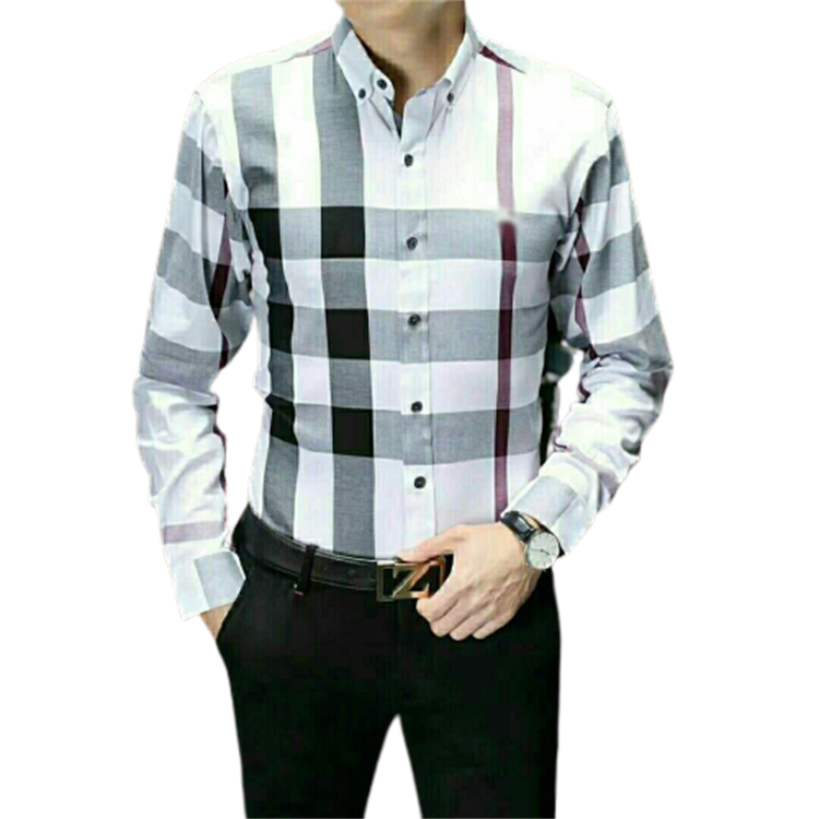 

Mens Dress Casual Shirts Luxury high-end Slim Silk T-shirt Long sleeve Casual business clothing plaid brand #07, Customize