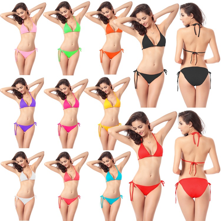 

Women Swimwear bandage bikini set Swimsuit Halter Top triangle Bikinis Retro Female Swimsuit Beachwear sling Bathing Suits Biquini YDM058